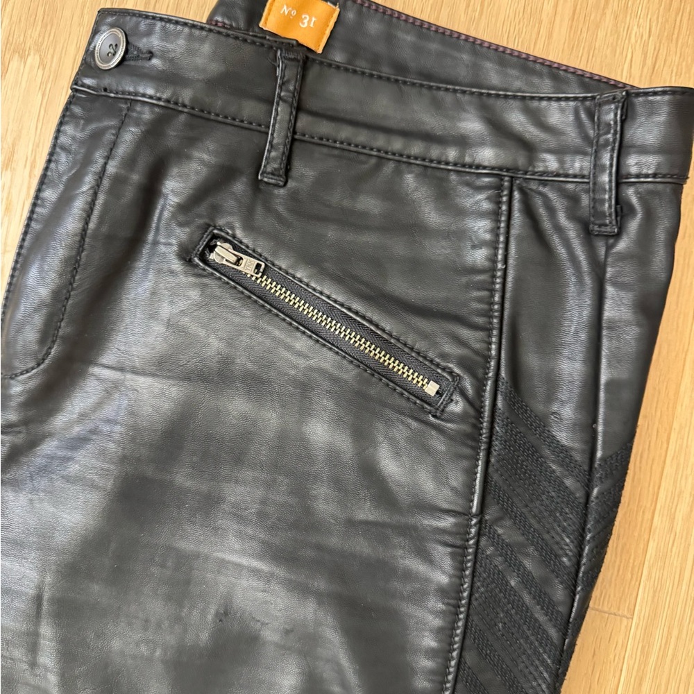 Anthropologie Slim Black “Leather” Pants with Zipper Detail - Picture 3 of 7